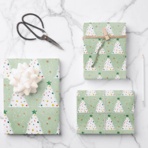 Sage Green Christmas Trees Watercolor Pattern Wrapping Paper Sheet