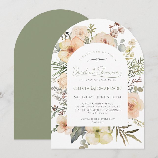 Sage Green Christmas Winter Floral Bridal Shower Invitation (Front/Back)