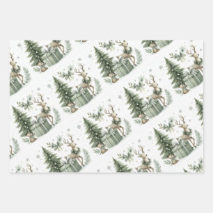 Sage green christmas wrapping paper - set of 3