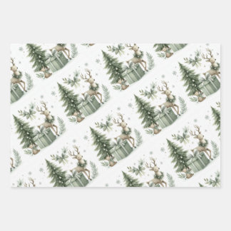 Sage green christmas wrapping paper - set of 3