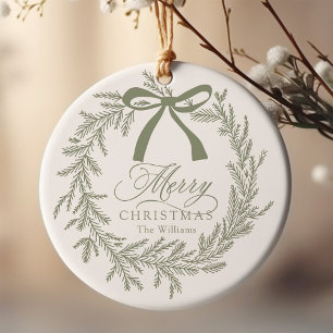 Sage Green Christmas Wreath Holiday Ceramic Tree Decoration