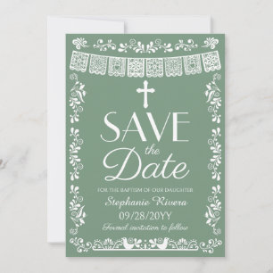 Sage Green Cielito Lindo Save the Date Baptism Invitation