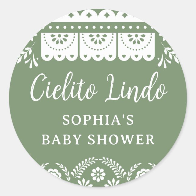 Sage Green Cielito Lindo Talavera Baby Shower Classic Round Sticker (Front)