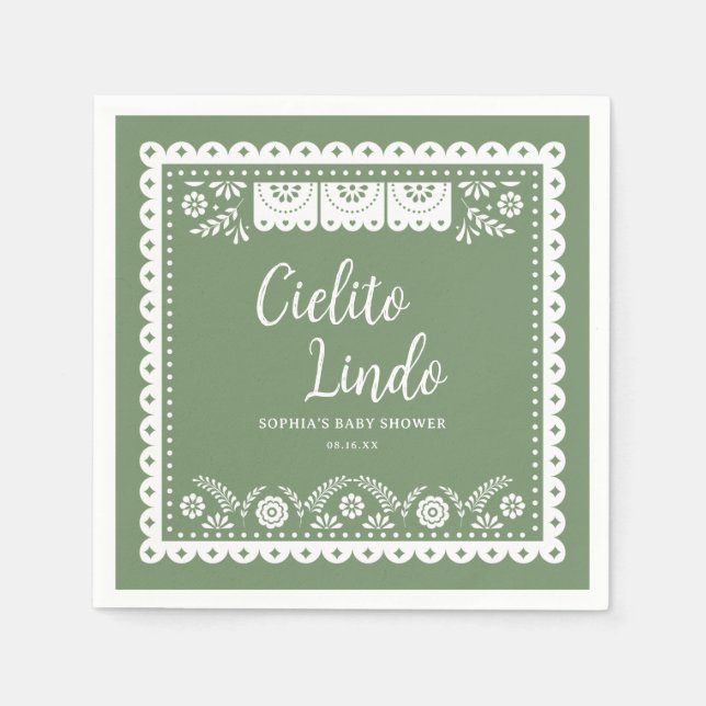 Sage Green Cielito Lindo Talavera Baby Shower Napkin (Front)