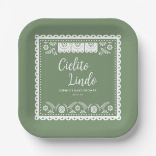 Sage Green Cielito Lindo Talavera Baby Shower Paper Plate