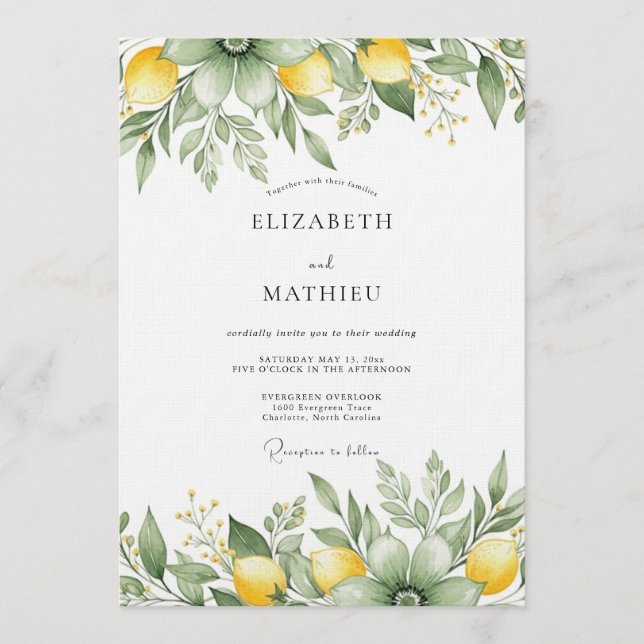 Sage Green Citrus Blossom Wedding Invitation (Front)