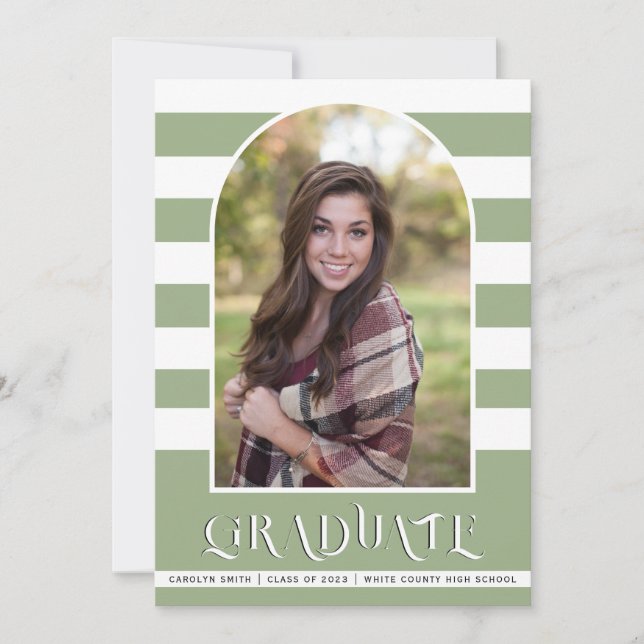 Sage green Class of 2023 arch photo graduation Announcement (Front)