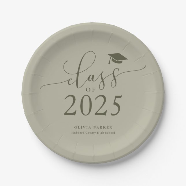 Sage Green Class of 2025 Graduation Party Paper Plate (Front)