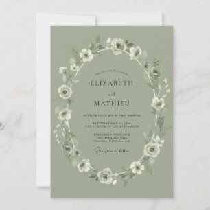 Sage Green Classic Anemone Wedding Invitation