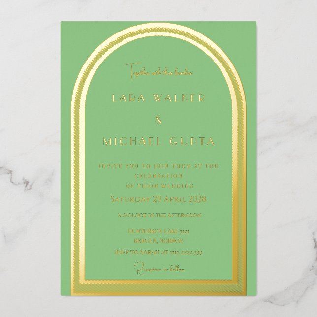 Sage Green Classic Arch Foil Wedding Invitation (Front)