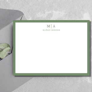 Sage Green Classic Border Monogram Correspondence Card