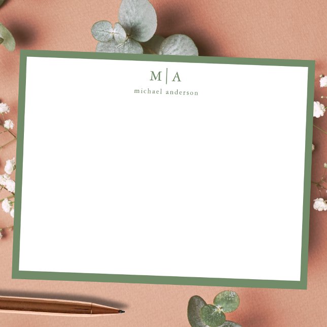 Sage Green Classic Border Monogram Correspondence  Card (Creator Uploaded)