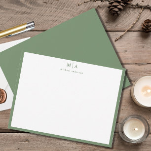 Sage Green Classic Border Monogram Correspondence Card