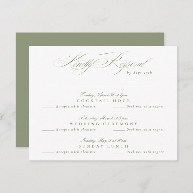 Sage Green Classic Calligraphy multi-event RSVP Card (Front/Back)