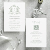 Sage Green Classic Floral Crest Wedding All in One