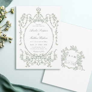 Sage Green Classic Floral Frame Wedding            Invitation
