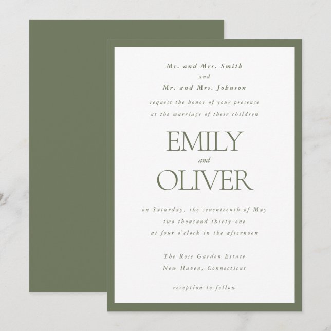 Sage Green Classic Frame Wedding Parents Host Invitation (Front/Back)