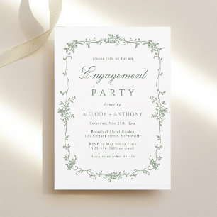 Sage Green Classic French Floral Engagement Party  Invitation