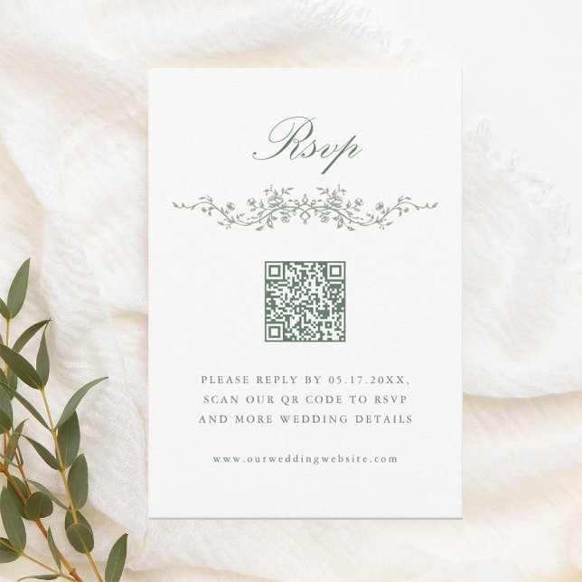 Sage Green Classic French Floral Wedding RSVP Invitation (Creator Uploaded)