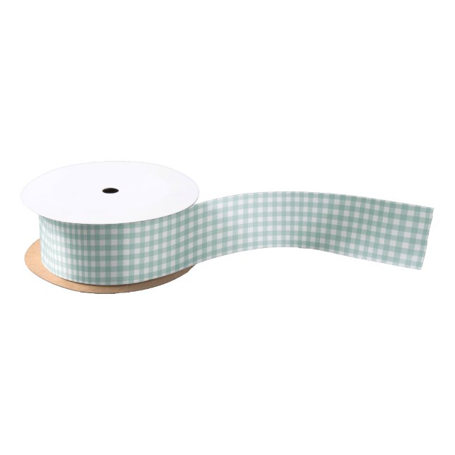 Sage Green Classic Gingham Checked Pattern Satin Ribbon (Spool)
