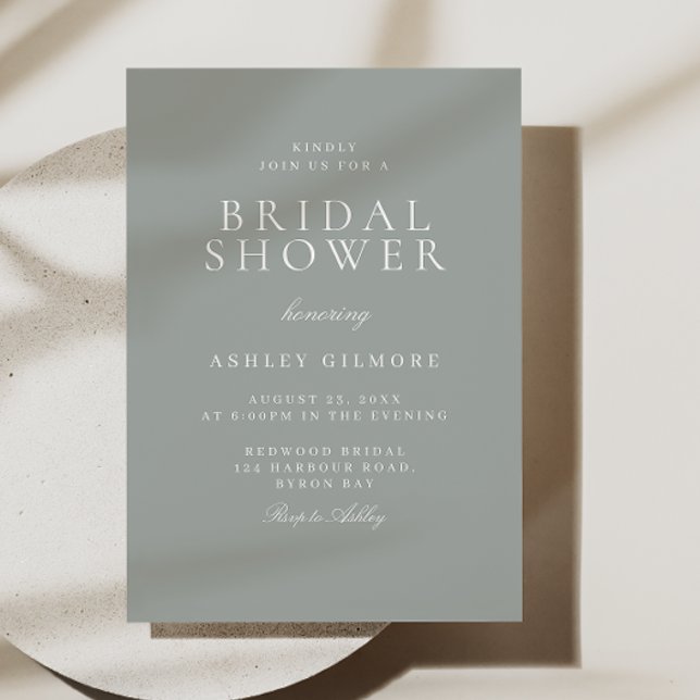 Sage Green Classic Minimal Modern Bridal Shower Invitation (Creator Uploaded)