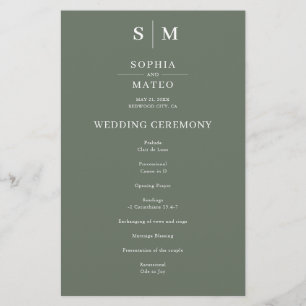 Sage Green Classic Minimalist Wedding Program