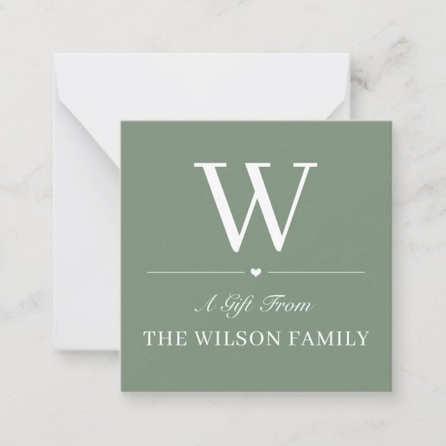 Sage Green Classic Monogram Gift Enclosure Cards (Front)
