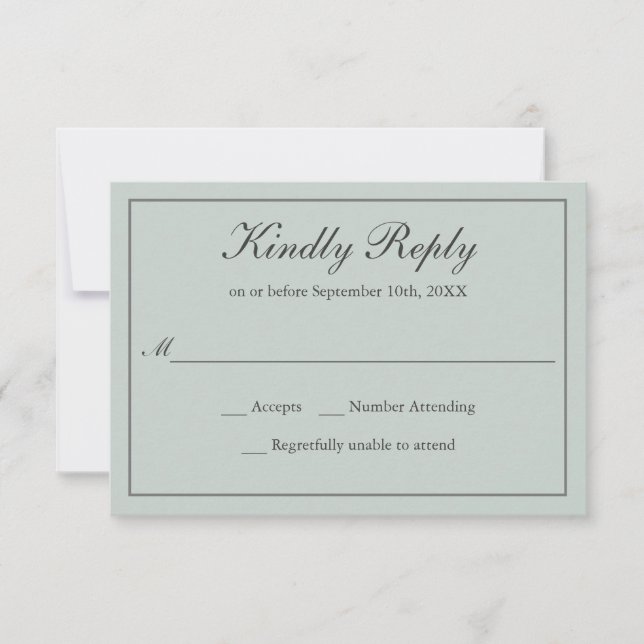Sage Green Classic Simple Elegant Wedding RSVP (Front)