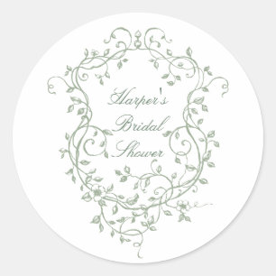 Sage Green Classy French Victorian Bridal Shower Classic Round Sticker