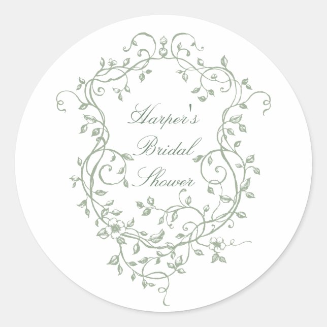Sage Green Classy French Victorian Bridal Shower Classic Round Sticker (Front)