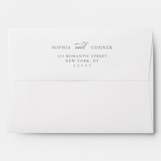 Sage Green Classy Pre-Printed Return Address 5x7 Envelope (Back (Top Flap))