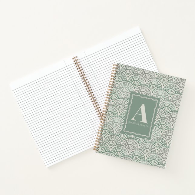 Sage Green Coastal Scalloped Personalised  Notebook (Inside)