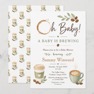 Sage Green Coffee Baby Shower Invitation