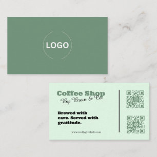 Sage Green Coffee Shop Business Card QR