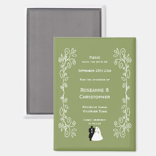 Sage Green Coloured Bride And Groom Design Wedding Magnet