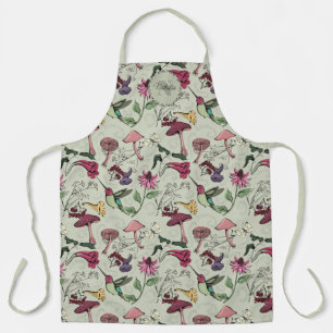 Sage Green Colourful Flowers & Hummingbird Name Apron