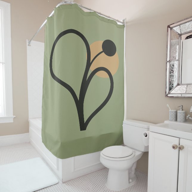 Sage Green Contemporary Botanical  Shower Curtain (In Situ)