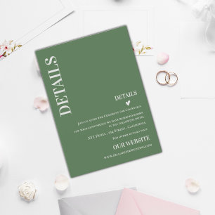 Sage Green Contemporary Modern Wedding Details Enclosure Card