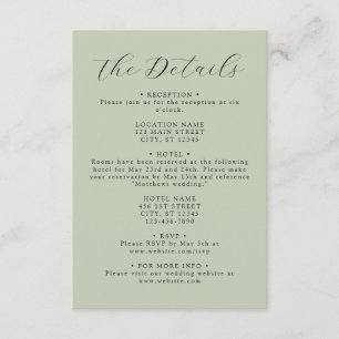 Sage Green Coordinate Wedding Details Enclosure Card