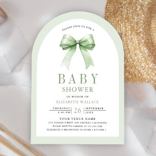 Sage Green Coquette Bow Arch QR Code Baby Shower Invitation