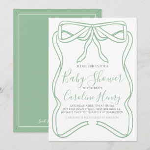 Sage Green Coquette Bow Baby Shower MAKE ANY COLOR Invitation