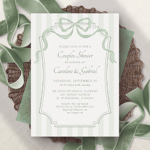 Sage Green Coquette Bow Couples Wedding Shower Invitation