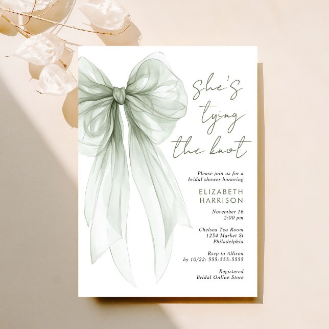 Sage Green Coquette Bow Watercolor Bridal Shower Invitation (Creator Uploaded)