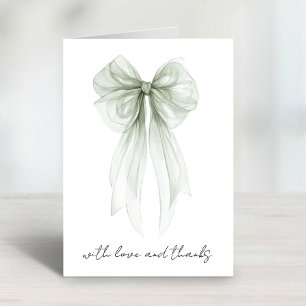 Sage Green Coquette Bow Watercolor Bridal Shower Thank You Card