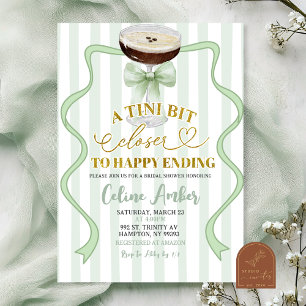Sage Green Coquette Stripes Martini Bridal Shower Invitation