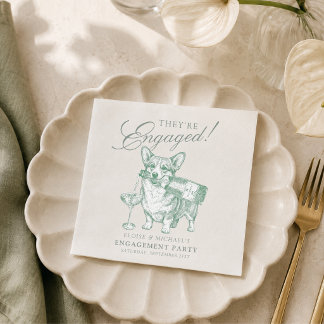 Sage Green Corgi Champagne Engagement Napkin