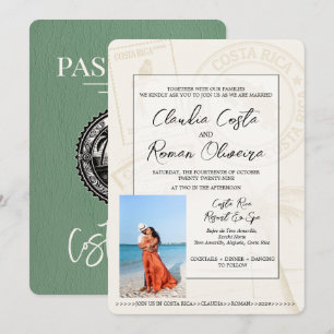 Sage Green Costa Rica Passport Wedding Invitation