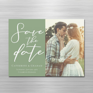 Sage Green Couple Photo Save the Date Magnet Card