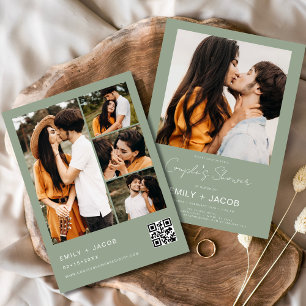Sage Green Couple's Shower Photo QR code Invitation