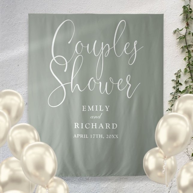 Sage Green Couples Wedding Shower Photo Backdrop Tapestry (Sage Green Couples Wedding Shower Photo Backdrop)